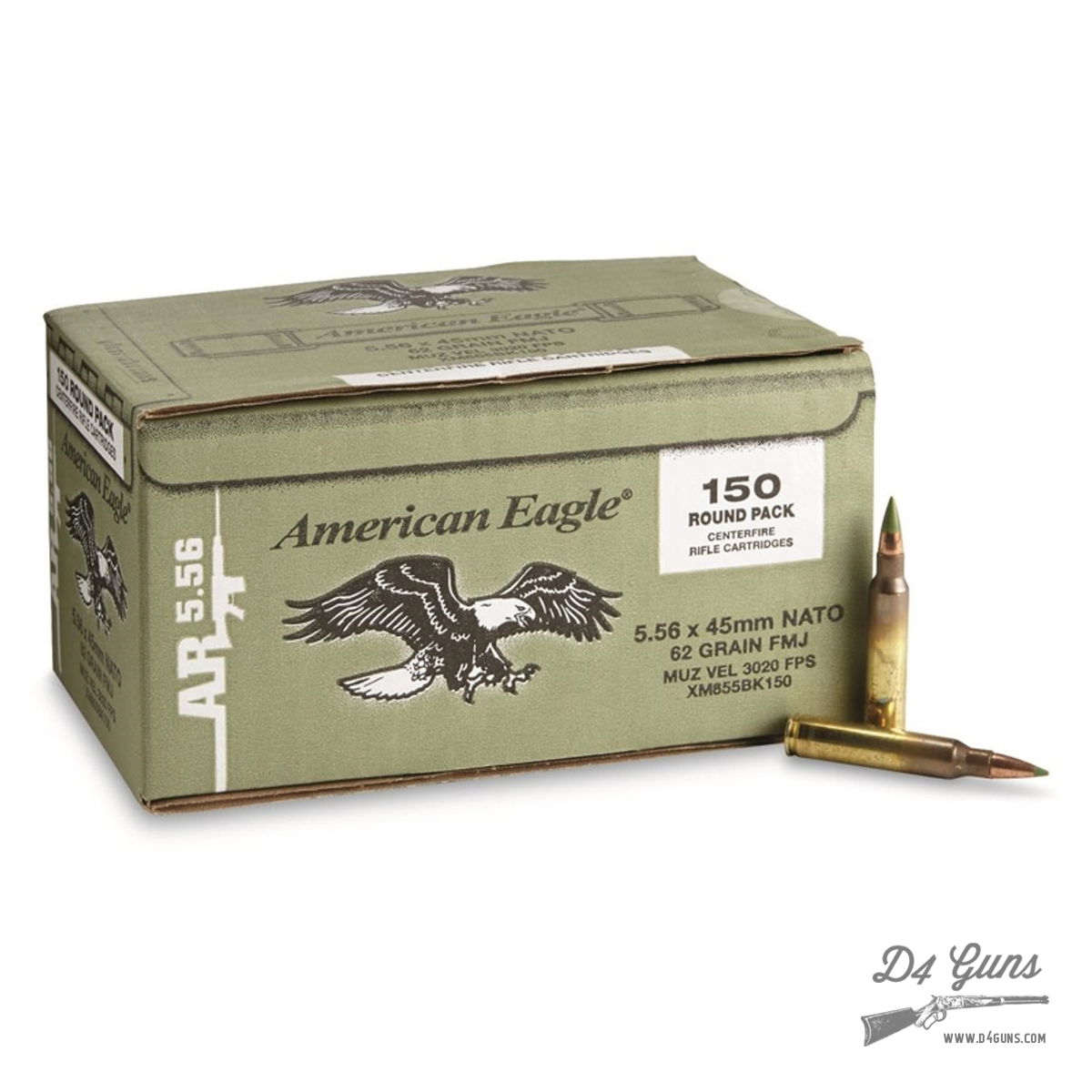 Federal American Eagle 5.56mm 62gr M855 FMJ-BT 150 Rounds XM855BK150 ...