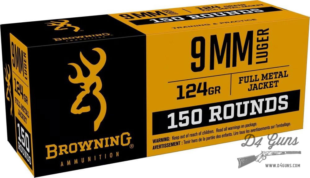 Browning 9mm Luger 124 GR FMJ 150 Rounds B191800095 020892227514 | D4 Guns