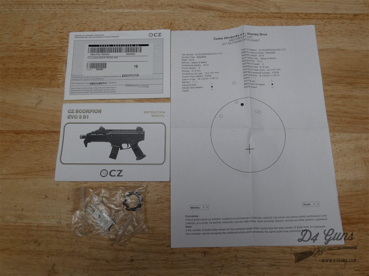 CZ Scorpion EVO 3 S1 - 9mm - MFG 2016 - 4 Mags & OG Box - Home Defense-img-37