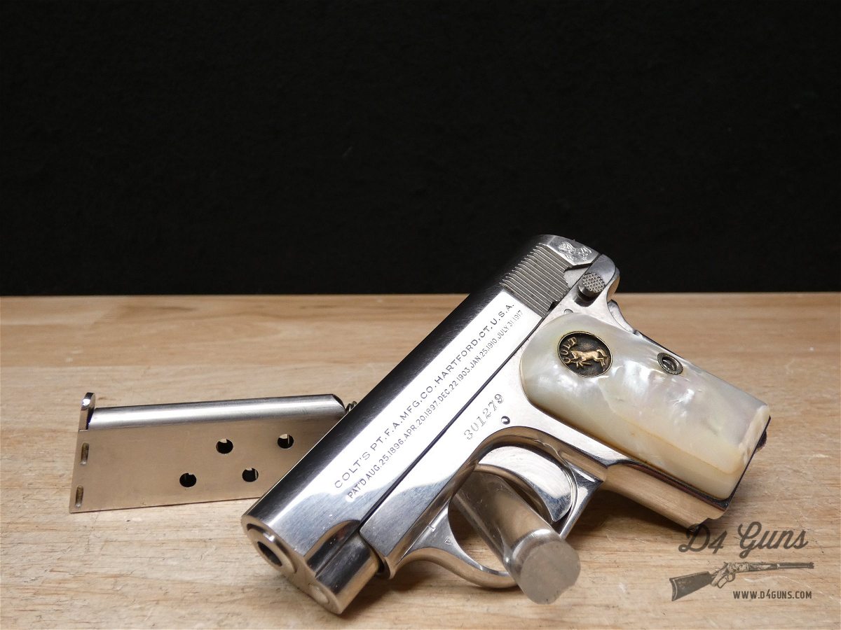 Colt M1908 Vest Pocket Hammerless - .25 ACP - MFG 1921 - Nickel & Pearl-img-1