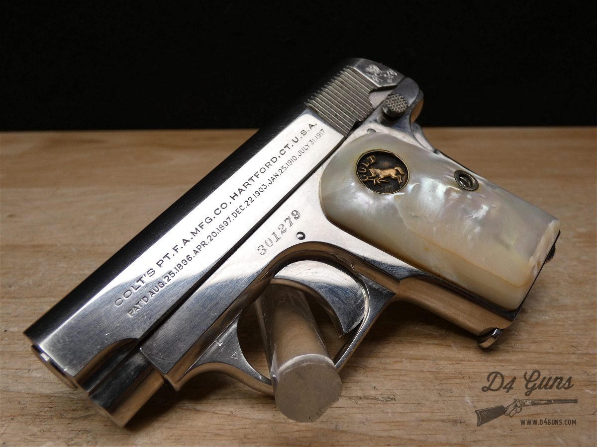 Colt M1908 Vest Pocket Hammerless - .25 ACP - MFG 1921 - Nickel & Pearl-img-2