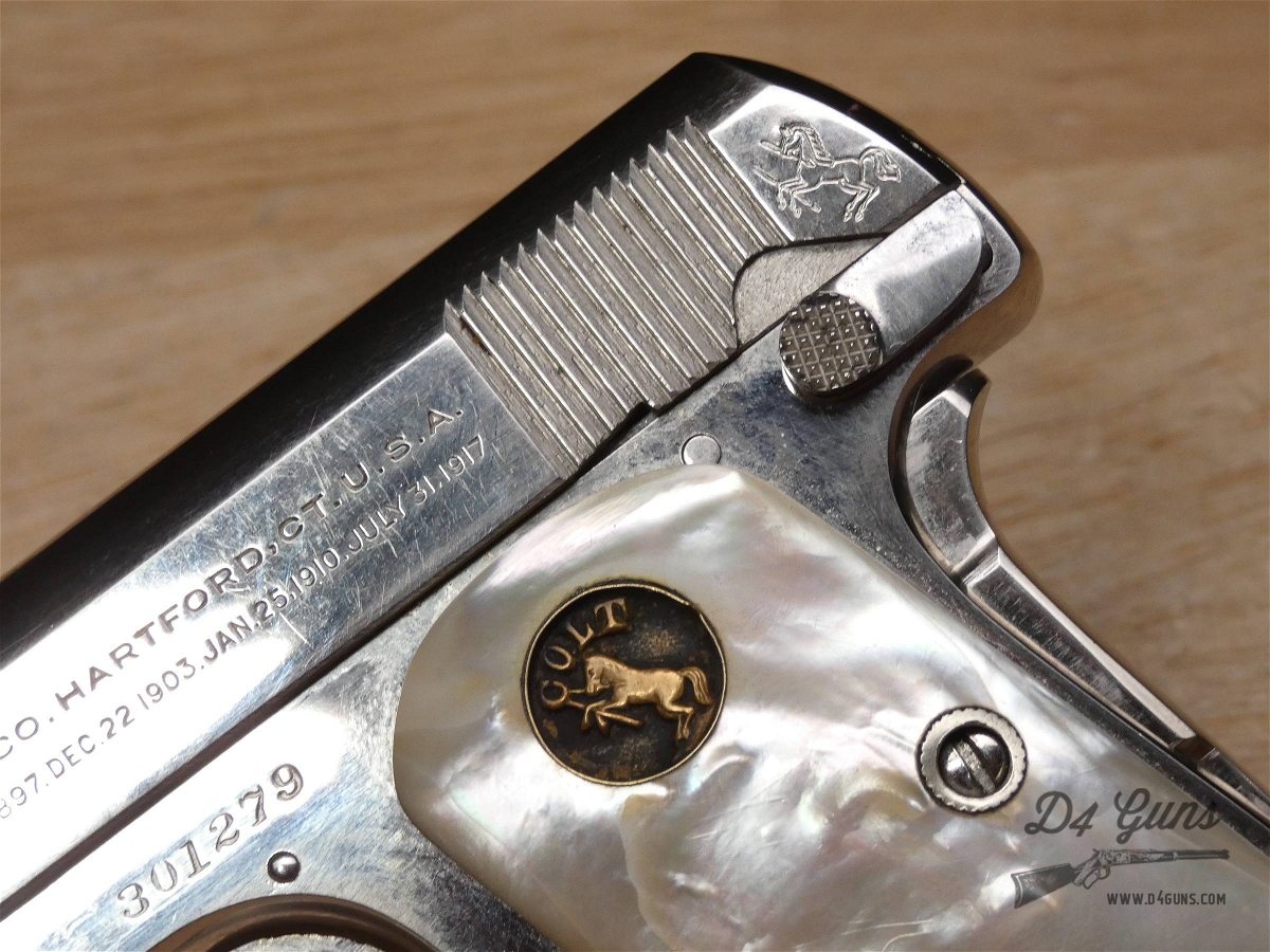 Colt M1908 Vest Pocket Hammerless - .25 ACP - MFG 1921 - Nickel & Pearl-img-4