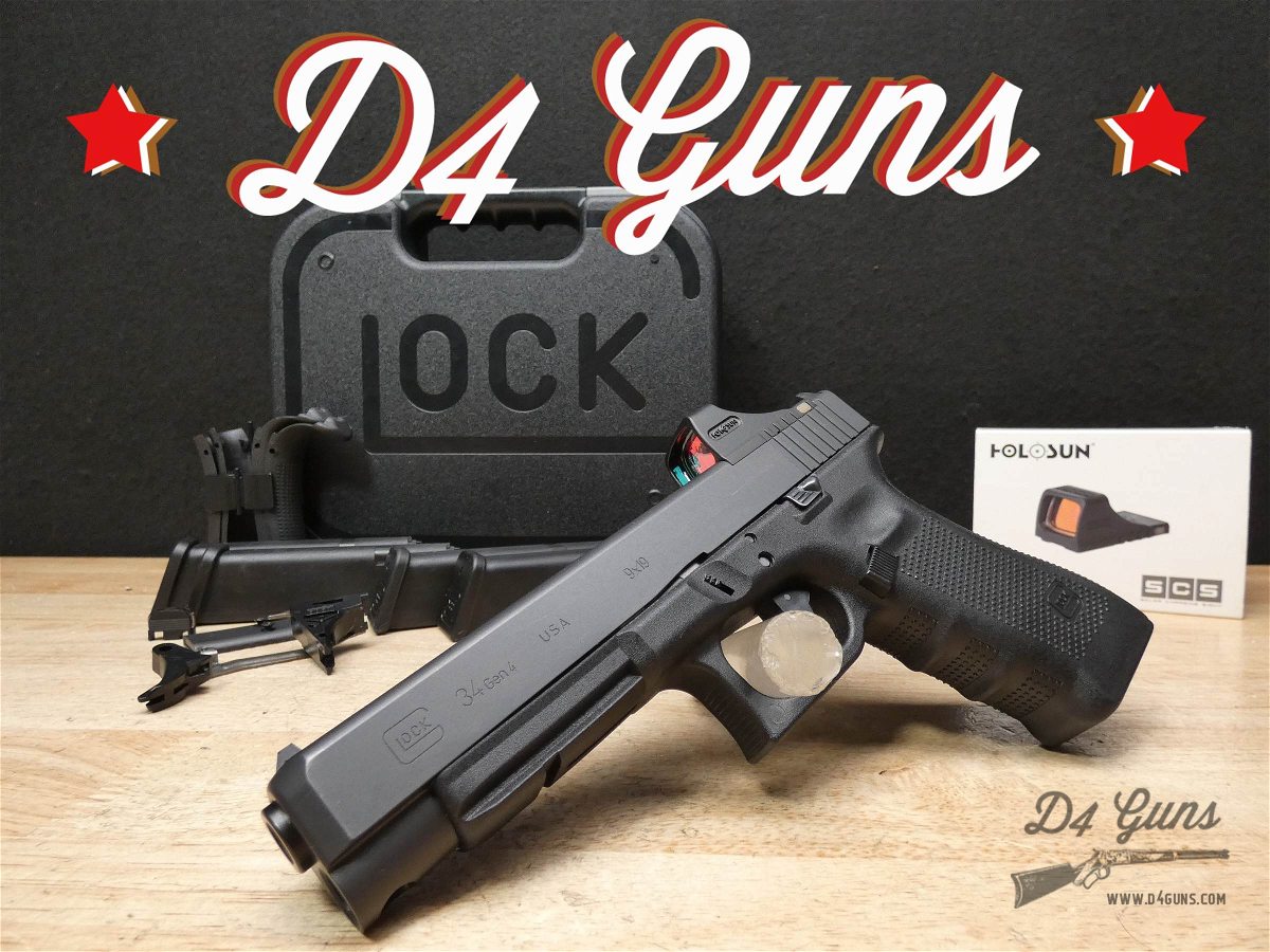 Glock 34 Gen 4 MOS - 9mm - 4 Mags + Upgraded Trigger - G34 w/ Holosun Optic-img-0